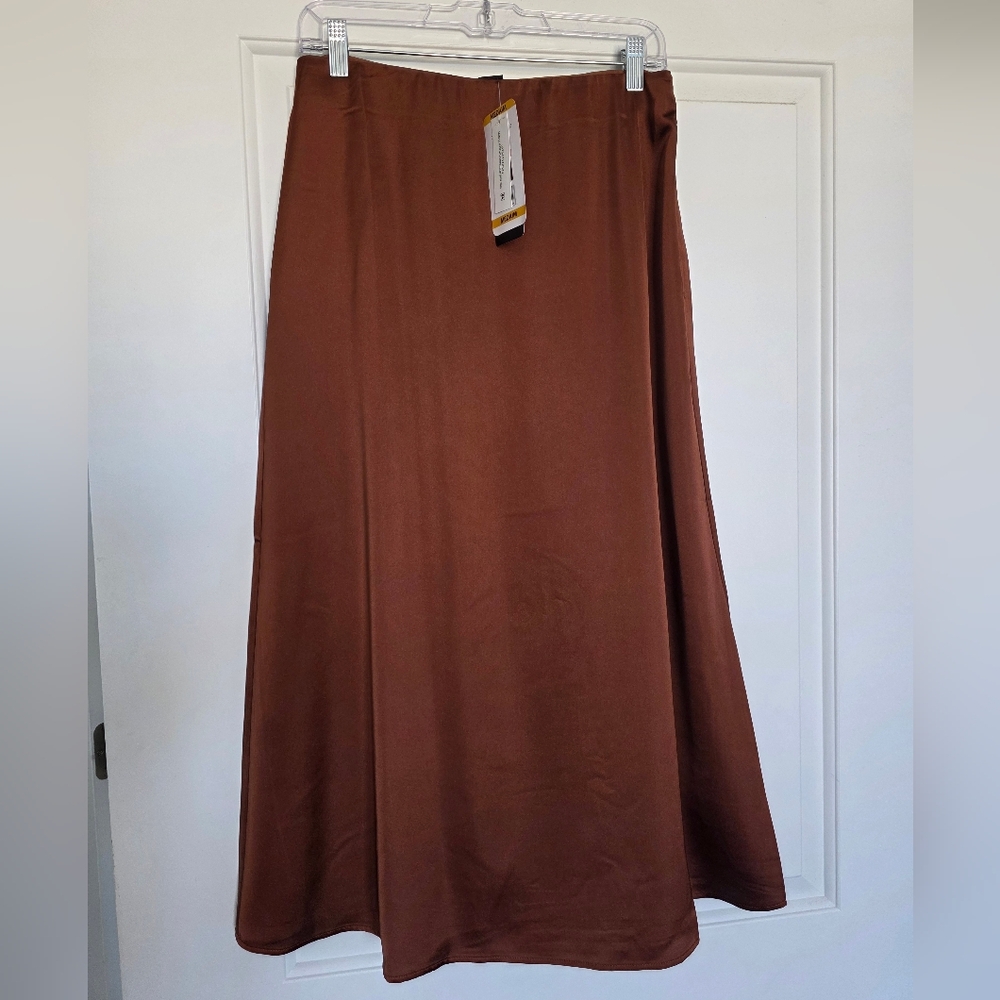 Women's Brown Satin Midi Skirt
